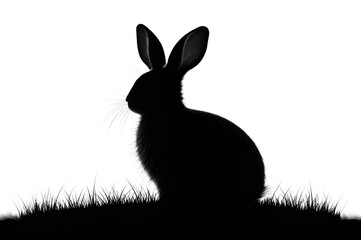 Silhouette of a rabbit sitting in grass, cut out - stock png.