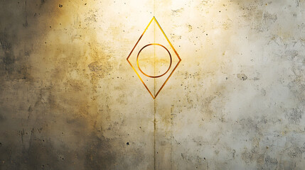 A minimalist wall with a hand-drawn symbol outlined in gold.