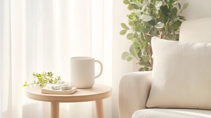 Tranquil Reading Nook with Magnesium Glycinate Supplements, Herbal Tea, and Book for Relaxation and Self-Care