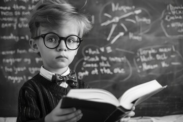 A young boy wearing glasses
