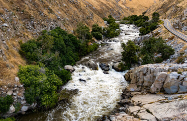 Kern River Remington Hot Springs and Lake Isabella area Kern County and Sierras Central California by drone after Hurricane Hilary August 2023