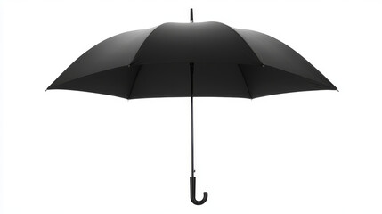 Black automatic umbrella front, side and top view. Vector realistic mockup of blank parasol with metal handle, accessory for rain protection in spring, autumn or monsoon season