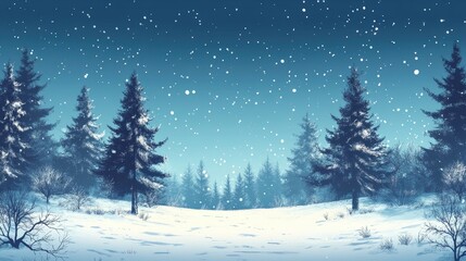Obraz premium Snow falling on pine trees in a winter wonderland