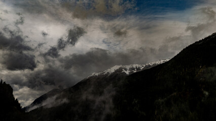 Mt Baker highway Whatcom County Washington fresh snow and fall leaves November 2024 on Mt Baker Highway near ski area