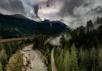 Mt Baker highway Whatcom County Washington fresh snow and fall leaves November 2024 on Mt Baker Highway near ski area