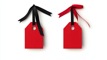 Red blank price label. Ribbons and sale banners set. 3d matted icon with transparent shadow.