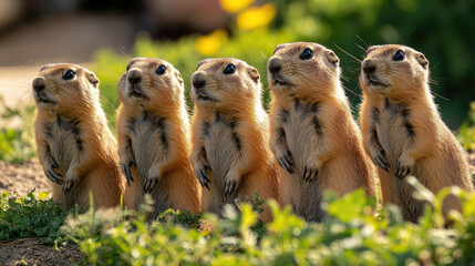Five Prairie Dogs Standing in a Row