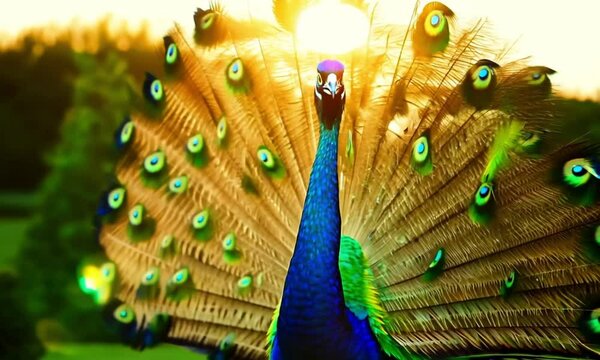 Close-up of a colorful peacock feather on a black background showcasing its vibrant beauty and intricate details