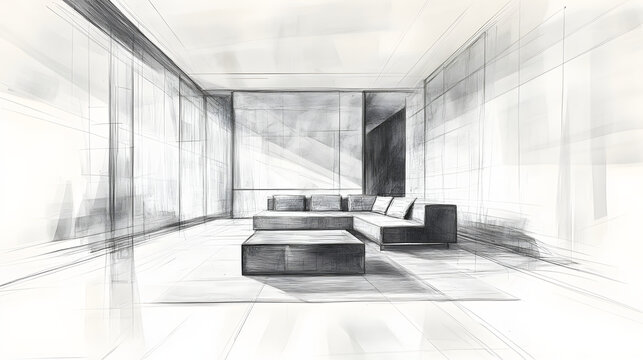A refined sketch of a minimalist interior by a legendary designer.