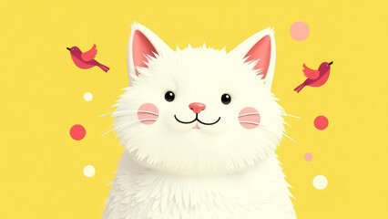 Fototapeta premium fluffy white cat , sitting and smiling cat looking at camera