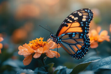 Obraz premium Monarch Butterfly on Zinnia Flower