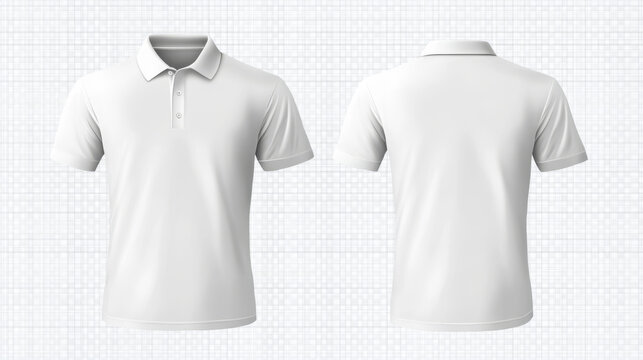 Men white polo shirt front and back view. Vector realistic mockup of male blank t-shirt with collar and short sleeves, sport or casual apparel isolated on transparent background