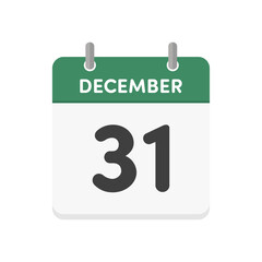 December 31 tear-off calendar icon isolated on white background - simple design in English with the date Dec 31. New year's eve concept.