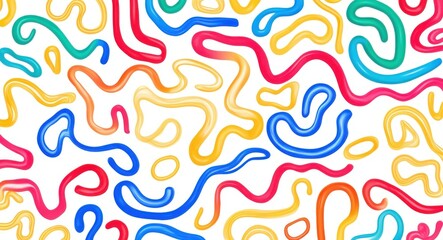 Obraz premium Colorful squiggly lines, abstract pattern, vibrant colors, playful shapes, wavy curves, dynamic composition, minimalist design, graphic art, seamless background, cheerful aesthetic, primary colors, fl