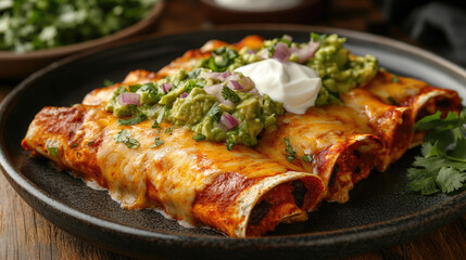 Delicious Chicken Enchiladas with Guacamole and Sour Cream