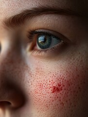 Woman with red spot on cheek