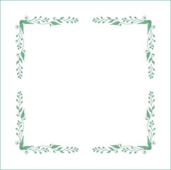 Elegant green vegetal ornamental frame with leaves, decorative border, corners for greeting cards. Isolated vector illustration	
