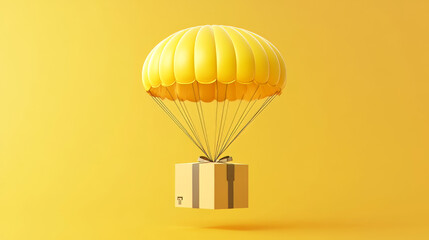 Fast order delivery icon of cardboard parcels on flying parachute. Realistic 3d vector illustration of balloon with carton package for post shipping service. Mail and shipment of ecommerce pack.