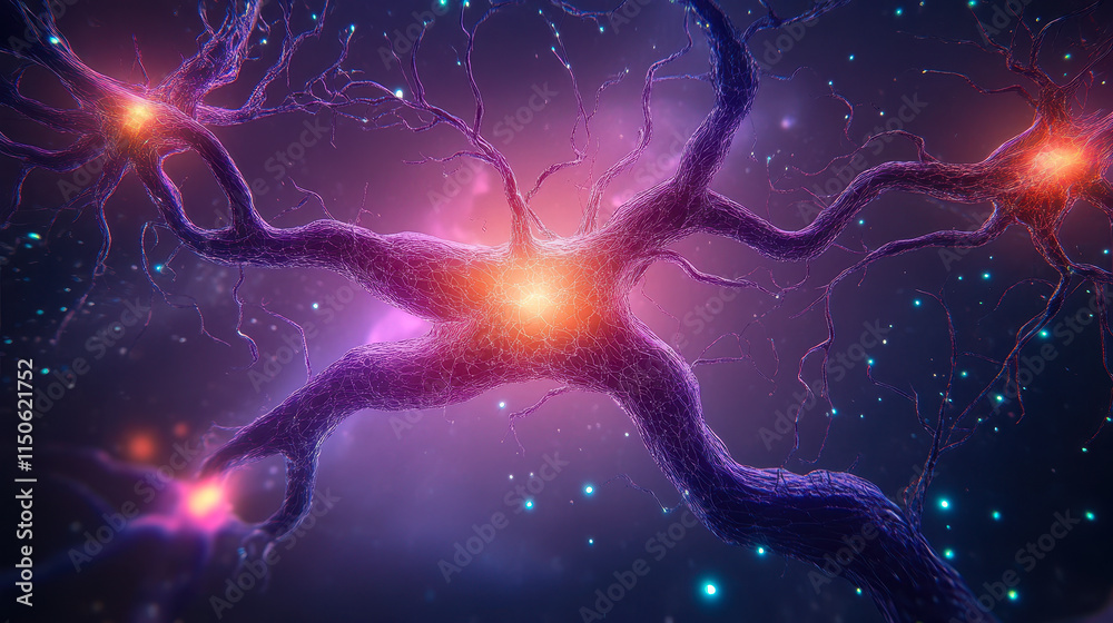 Poster intricate neural connections visualization highlighting brain synapses and activity