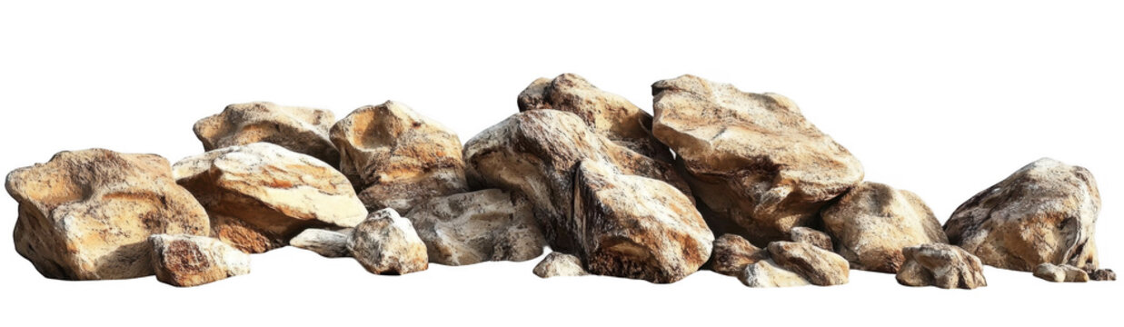 Sandy desert landscape with rock formations, cut out
