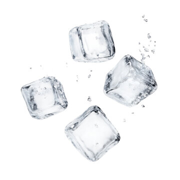 Four flying ice cubes cut out
