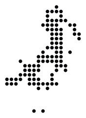Symbol Map of the City Cuenca (Spain) showing the city with a pattern of just a few black dots