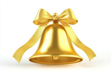 A Golden Bell Decorated with a Ribbon Set Against a White or Clear Background, Available as a Transparent PNG.