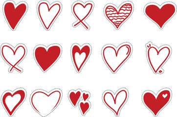 vector hearts stickers, set of red hearts