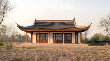 Obraz premium A tranquil Ming dynasty temple house on an open field.