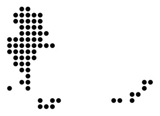 Symbol Map of the City Hyeres (France) showing the city with a pattern of just a few black dots