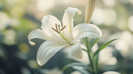 Fototapeta premium A vintage-style blurred photo of a lily taken with an analog camera.