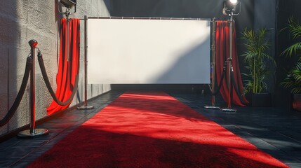 3D render a press wall on a red carpet, featuring a blank banner backdrop for event branding