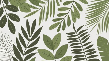 Collection of Green Leaves in Various Shapes on a Light Background