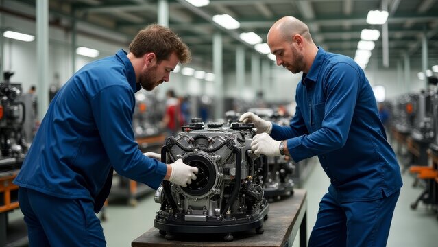 Engineers assembling propulsion systems for off-road electric cars