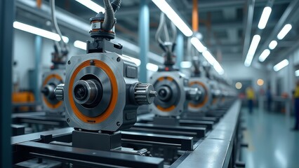 Fototapeta premium A robotic assembly line producing propulsion motors for compact electric vehicles