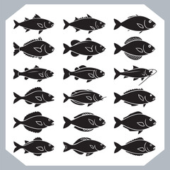 Unique and Trendy Logotype Fish Icons Featuring Fish Silhouettes for Professional Logo Creations