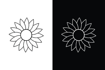 Outlined Sunflower Round Frame. Elegant Vector Illustration Design