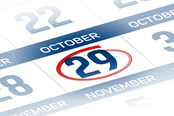 29 October 2025 year calendar day illustration