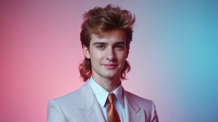 Retro 80s Style Portrait with Mullet Hair
