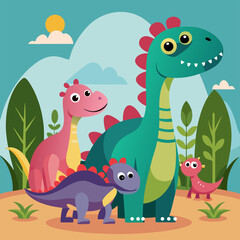 Naklejka premium kids dinosaur family