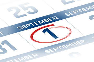 Fototapeta premium 1 September 2025 year calendar day illustration