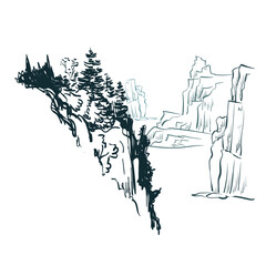 landscape cliff bay sea nature japanese chinese vector design background elements