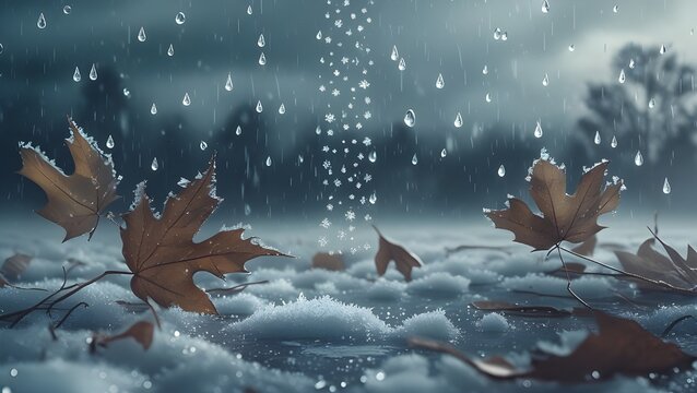 Dirops sonw foll and falewar in the cold rain 