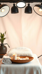 Spa set on light background, studio lighting, with white tones