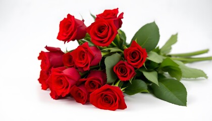 Obraz premium Red Roses Bouquet Elegantly Posed on White