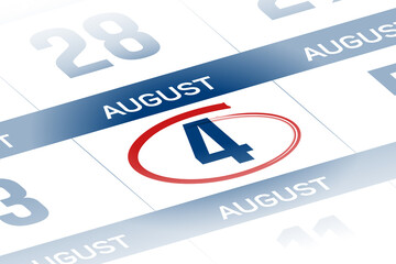 Fototapeta premium 4 August 2025 year calendar day illustration