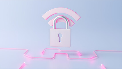 Obraz premium WiFi network security and password. wireless network encryption. WiFi is locked and protected. Internet and protection technology. wifi signal and padlock. symbols or icons. Generative AI
