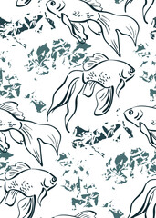 Obraz premium gold fish carp japanese chinese vector design seamless pattern