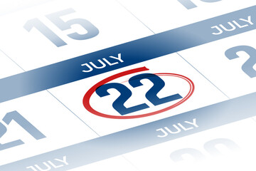 22 July 2025 year calendar day illustration