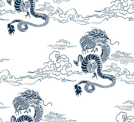 dragon  japanese chinese vector design seamless pattern